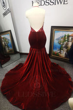 Burgundy V-neck Sequins Column Sleeveless Backless Brush Train Evening Dress/Prom Dresses LSWPD55892