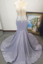 Appliques Mermaid Sequins Lavender Sleeveless Sheer Neck Brush Train Evening Dress/Prom Dresses LSWPD55893
