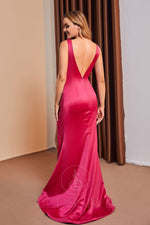 V-neck Sheath/Column Silk like Satin Sleeveless Floor-Length Prom Dresses