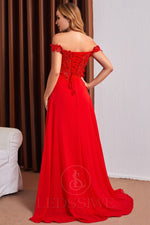 Off the Shoulder A-line Chiffon Applique Sweetheart Sweep/Brush Train Prom Dresses