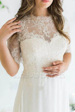 1/2 Sleeves A-Line/Princess Chiffon High Neck Lace 2023 Sweep/Brush Train Wedding Dresses