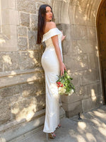 2023 Floor-Length Simple Sheath/Column Off the Shoulder Satin Sleeveless Wedding Dresses LSWD309244