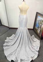 Silver Appliques Sheath/Column Sequins Scoop Neck Sleeveless Brush Train Prom Dresses LSW625571