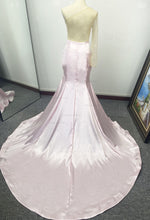Pink One Shoulder Mermaid Long Sleeves Sweep/Brush Train Satin Prom Dresses LSW765002