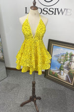 V-neck Ball Gown Layers Sequins Daffodil Short/Mini Homecoming Dresses LSWHC135668