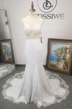 Column Sweetheart Lace Sleeveless White Brush Train Formal Dress/Prom Dresses LSWPD135617