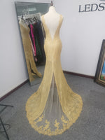 Column Lace V-neck Sleeveless Champagne Brush Train Evening Dress/Prom Dresses LSWPD135619