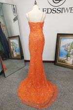 Sheath/Column V-neck Sequins Sleeveless Orange Sweep/Brush Train Prom Dresses LSWPD135631