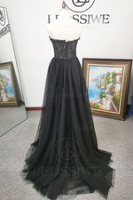 A-Line/Princess Sweetheart Black Tulle Sleeveless Lace Brush Train Prom Dresses LSWPD135632