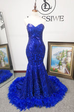 Royal Blue Lace Mermaid/Trumpet Sleeveless Sweetheart Brush Tran Prom Dresses LSWPD135638