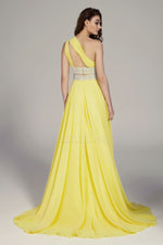 One Shoulder A-Line/Princess Chiffon Sequins Sleeveless Sweep Train 2023 Prom Dresses LSWD309275
