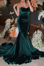 Trumpet/Mermaid Dark Green Velvet Strapless Sleeveless Sweep/Brush Train Prom Dresses LSW625821