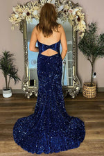 Sweetheart Royal Blue Column Sequins Sleeveless Sweep/Brush Train Prom Dresses LSW426079