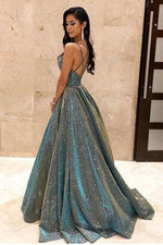 Jade V-neck Ball Gown Sequins Sleeveless Sweep/Brush Train Prom Dresses LSW25585
