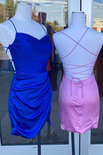 2023 Short Pink Column Sleeveless Satin Sleeveless Spaghetti Straps Homecoming/Graduation Party Dresses LSHCD27931