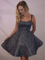 Ball Gown Sequins Scoop Neck Black 2023 Sleeveless Short/Mini Homecoming Dresses  LSHCD27942