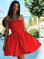 2023 Ball Gown Red Strapless Satin Short/Mini Sleeveless Homecoming Dresses LSHCD27687