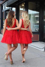 Appliques Red A-Line/Princess V-neck Tulle Knee-Length Sleeveless 2023 Homecoming Dresses LSHCD27949