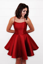 Ball Gown Red Spaghetti Straps Satin Short/Mini Sleeveless 2023 Homecoming Dresses LSHCD27969