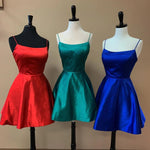 2023 A-Line/Princess Spaghetti Straps Blue Silk like Satin Short Sleeveless Homecoming Dresses LSHCD27723