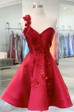 2023 Ball Gown Sweetheart Red Hand-Made Flower Satin Sleeveless Short Homecoming Dresses LSHCD27725