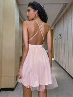 2023 Pink Tulle V-neck A-Line/Princess Sequins Sleeveless Short/Mini Homecoming Dresses LSHCD27727