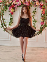 2023 Ball Gown Spaghetti Straps Black Sequins Sleeveless Short/Mini Homecoming Dresses LSHCD27728