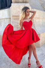 A-Line/Princess Red Sweetheart High-Low Satin Sleeveless 2023 Homecoming Dresses LSHCD28003