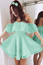 Ball Gown Off the Shoulder Lace Mint Green 2023 Short/Mini Sleeveless Homecoming Dresses LSHCD28004