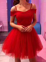 2023 A-line Spaghetti Straps Red Tulle Sleeveless Short/Mini Homecoming Dresses LSHCD28037