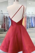 2023 Ball Gown Red Hand-Made Flowers Satin One Shoulder Sleeveless Short Homecoming Dresses LSHCD28039