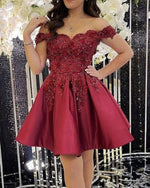 2023 Red Off the Shoulder Ball Gown Appliques Satin Sleeveless 2023 Homecoming Dresses LSHCD28045