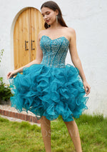 Ball Gown Sweetheart Sleeveless Organza Teal Short/Mini 2023 Homecoming Dresses LSWHC135660