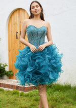 Ball Gown Sweetheart Sleeveless Organza Teal Short/Mini 2023 Homecoming Dresses LSWHC135660