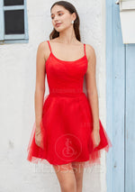 Red 2023 A-line Tulle Spagehetti Straps Sleeveless Short/Mini Homecoming Dresses LSWHC135669