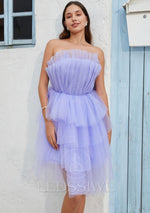Tulle A-line/Princess Strapless 2023 Sleeveless Lavender Short Homecoming Dresses LSWHC135675