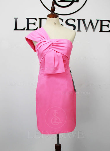 Column One Shoulder Satin Sleeveless Short/Mini Pink Homecoming Dresses LSWHC135640