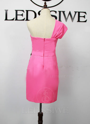 Column One Shoulder Satin Sleeveless Short/Mini Pink Homecoming Dresses LSWHC135640