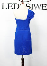 One Shoulder Royal Blue Sheath/Column Satin Short Homecoming Dresses LSWHC135641