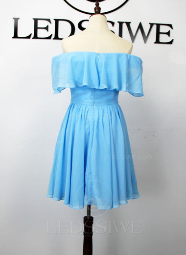 Chiffon A-line Off the Shoulder Short/Mini Blue Homecoming Dresses LSWHC135644