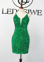 Sheath/Column V-neck Sleeveless Sequins Short Green Homecoming Dresses LSWHC135645