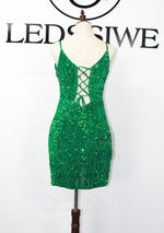 Sheath/Column V-neck Sleeveless Sequins Short Green Homecoming Dresses LSWHC135645
