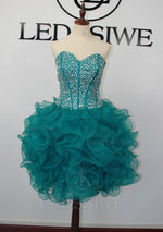 Organza Ball Gown Sweetheart Sleeveless Beads Teal Short Homecoming Dresses LSWHC135647