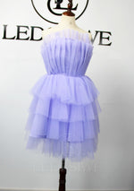 A-Line Strapless Tulle Layers Sleeveless Lavender Short Homecoming Dresses LSWHC135650