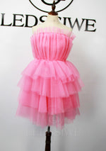 Tulle Layers A-line Strapless Sleeveless Short/Mini Pink Homecoming Dresses LSWHC135652