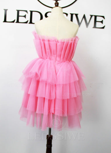 Tulle Layers A-line Strapless Sleeveless Short/Mini Pink Homecoming Dresses LSWHC135652