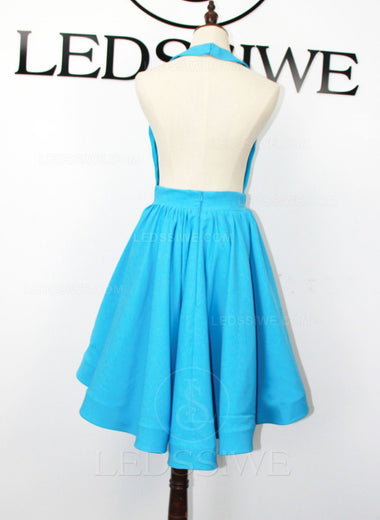 Deep V-neck A-line Satin Sleeveless Backless Blue Mini Homecoming Dresses LSWHC135653