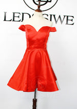Ball Gown Off the Shoulder Satin Short/Mini Red Homecoming Dresses LSWHC135656