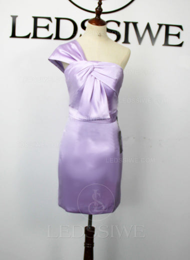 Lavender One Shoulder Column Satin Sleeveless Short Homecoming Dresses LSWHC135658