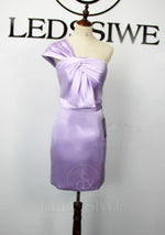 Lavender One Shoulder Column Satin Sleeveless Short Homecoming Dresses LSWHC135658